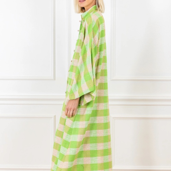 La Vie Style House Green Haze Tweed Check Caftan/Dress, O/S, Like New - Picture 3 of 6